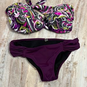 Strapless swim top and large dark plum Victoria secret  bottom